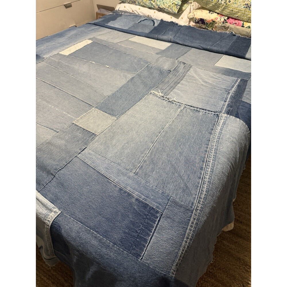 Vtg Reclaimed Denim Patchwork Handmade 70s Jean Cottagecore Western Cabin. Throw